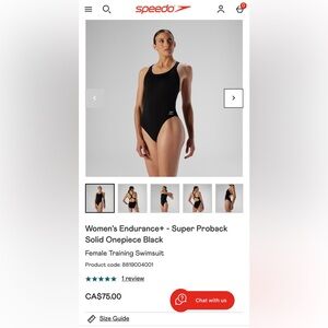 Speedo Women's Endurance+ Black One Piece Swimsuit